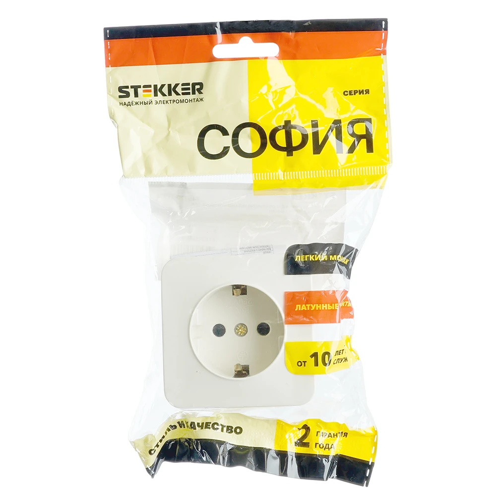 Розетка 1-местная с/з открытой установки, STEKKER, 250В, 16А, IP20, серия София, слоновая кость, MST16-11-04 49493 5