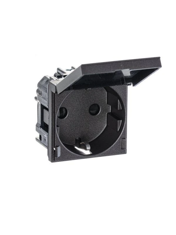 Розетка 1-м СП 2мод. Zenit 16А IP21 250В с заземл. Schuko защ. шторки с крышкой механизм антрацит ABB 2CLA228810N1801 2