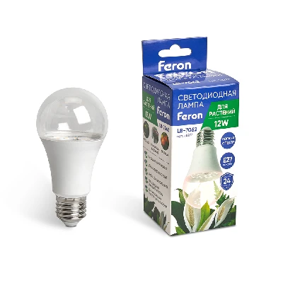 Лампа светодиодная для растений А60 Feron LB-7062 E27 12W 175-265V полный спектр 38277