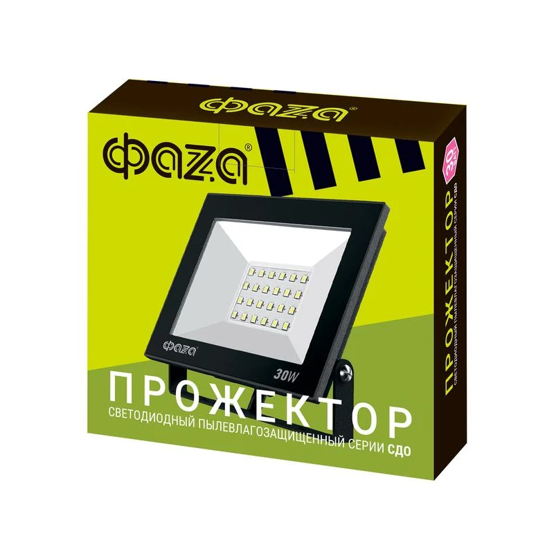 Прожектор светодиодный СДО-20 30Вт 6500К IP65 230В BL ДО прозр. закален. стекло ФАZА 5047280 6