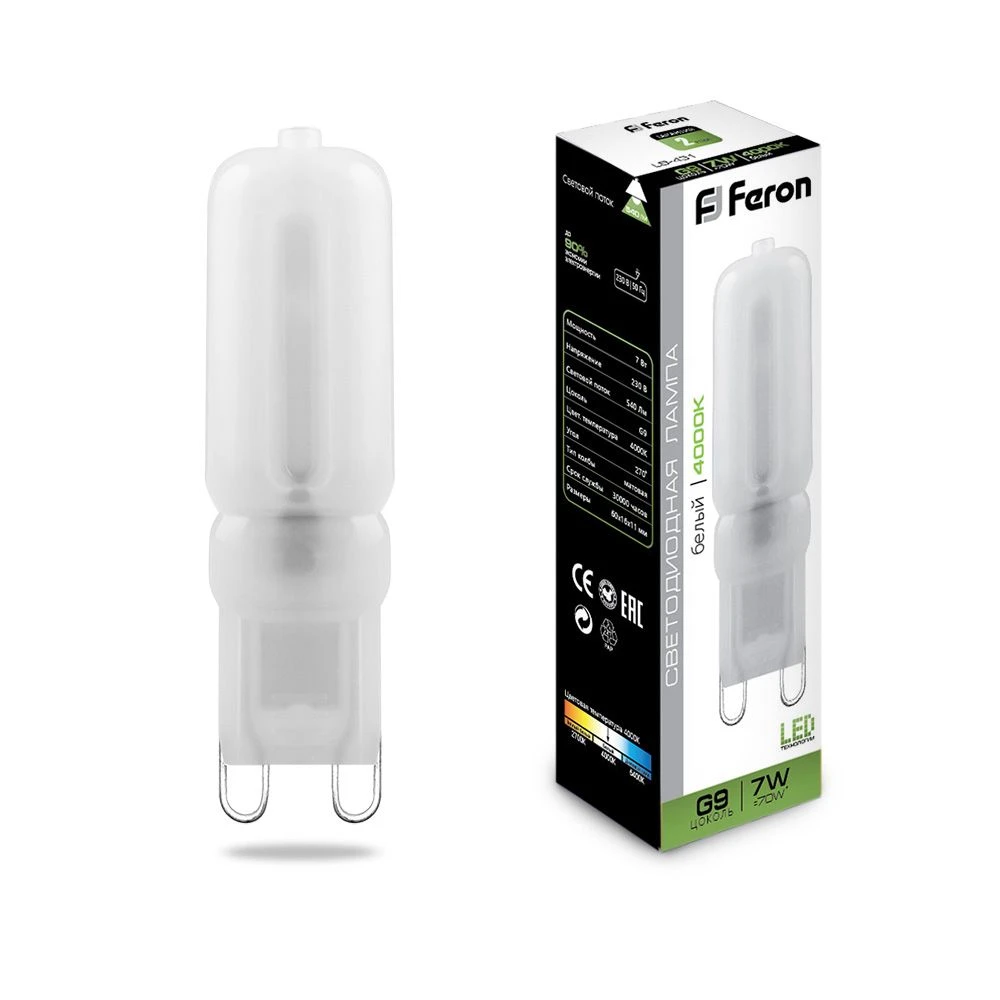 Лампа светодиодная Feron LB-431 G9 7W 230V 4000K 25756 2