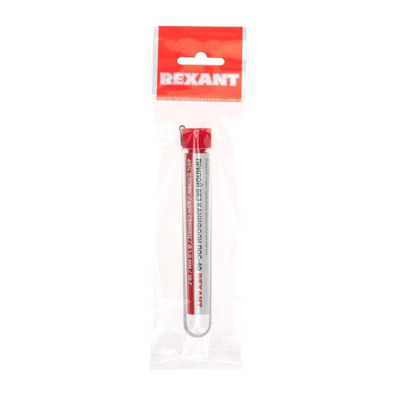 Припой без канифоли ПОС-40 10г d1.0мм (Sn40 Pb60) колба Rexant 09-3092 6