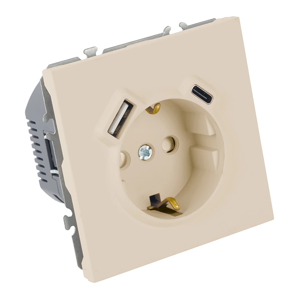 Розетка 1-местная з/ш с/з 16А + USB + Type C (механизм), STEKKER, 250В, 20W, серия Эмили, RST16-5119-08, кашемир, soft touch 50360 1