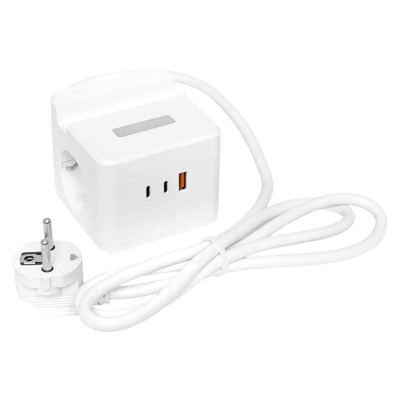 Удлинитель "Куб" 2х1.3м USB + 2Type C с быстрой зарядкой подставкой под телефон и ночником 1кв.мм EKF UBA-CUB-2-FC 6