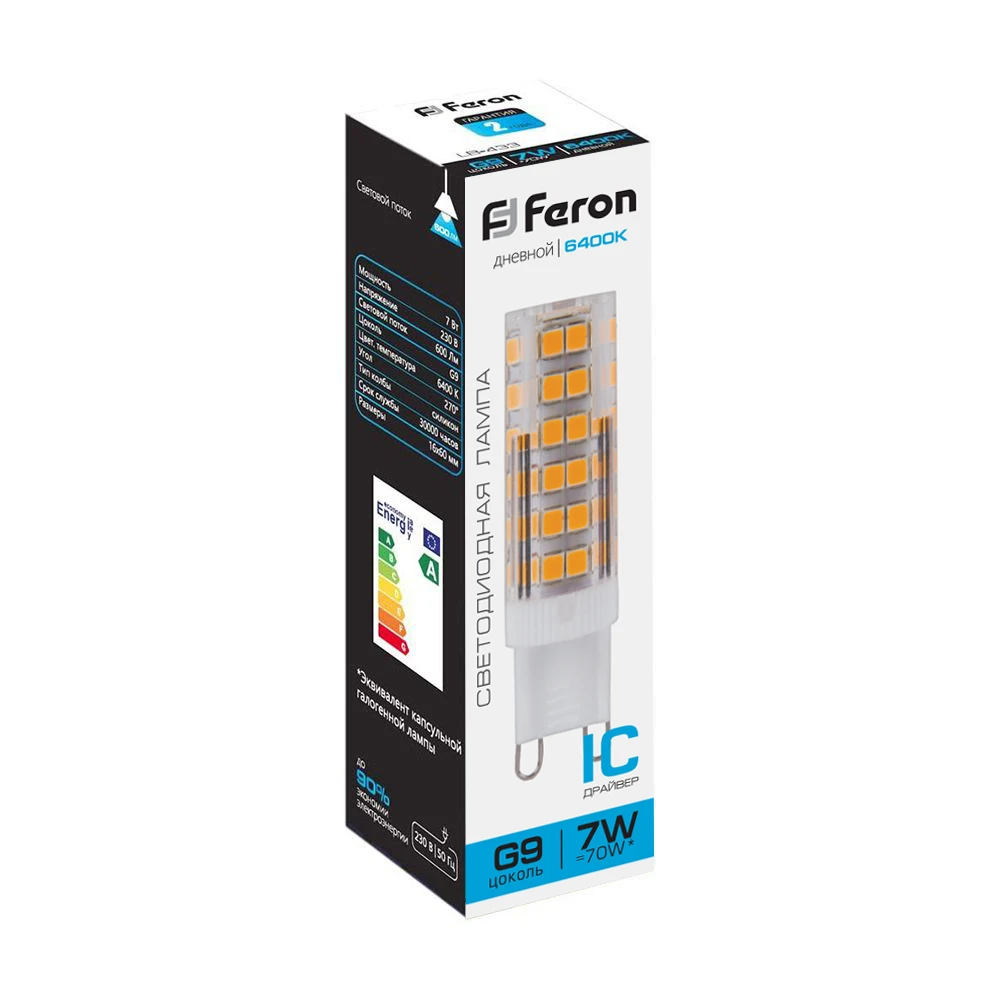 Лампа светодиодная Feron LB-433 G9 7W 175-265V 6400K 25768 3