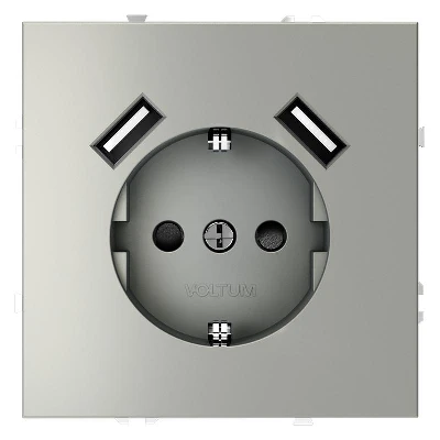 Розетка 1-м СП S70 16А с USB A+A с заземл. защ. шторки механизм сталь Voltum VLS040405