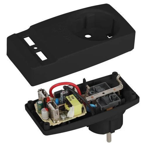 Адаптер 1-м с заземл. Polynom SP-1e-USB-B 220В 2хUSB 2100мА черн. Эра Б0026333 3