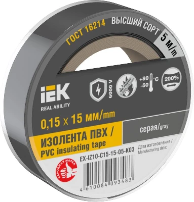 Изолента 0.15х15мм (рул.5м) сер. IEK EX-IZ10-C15-15-05-K03 0