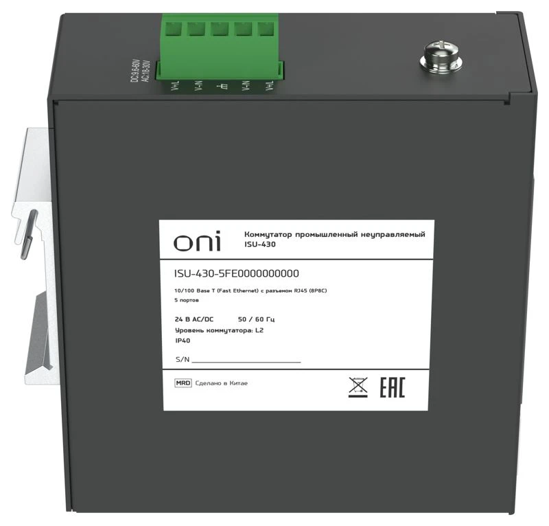 Коммутатор промышленный неуправляемый ISU-430 Ethernet 5 портов 10/100BaseT разъем RJ45 24В AC/12/24/48В DC с резервированием ONI ISU-430-5FE0000000000 3
