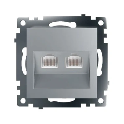 Розетка компьютерная 2-местная RJ-45 (механизм) STEKKER GLS00-7109-03 , серия Катрин, серебро 50005