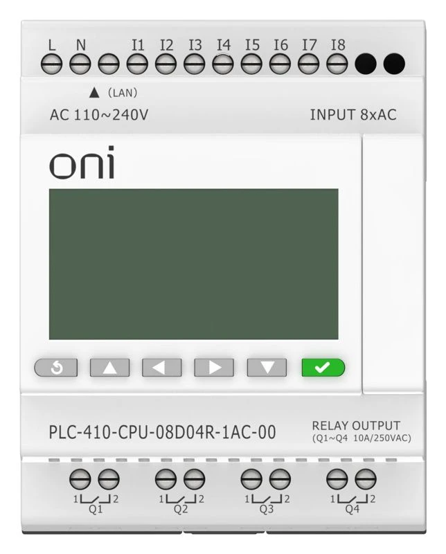 Модуль ЦПУ ПЛК 410 8 DI 4 RO 220В AC с Ethernet портом с экраном ONI PLC-410-CPU-08D04R-1AC-00 1
