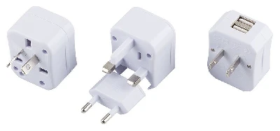 Cетевой переходник (набор из 4 штук+2USB) STEKKER ADP6-125-20, под стандарты AU, CH, USA, UK, EURO 3A/250V и 6A/125V ABS пластик, белый 32882