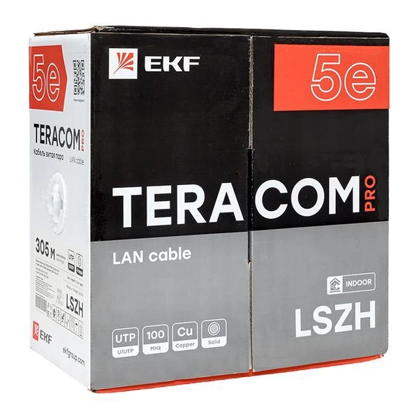 Кабель витая пара U/UTP кат.5E 4 пары 24 AWG solid LSZH нг(А)-HF сер. (м) TERACOM PRO EKF TRP-5EUTP-04LSH-GY-IN3 2