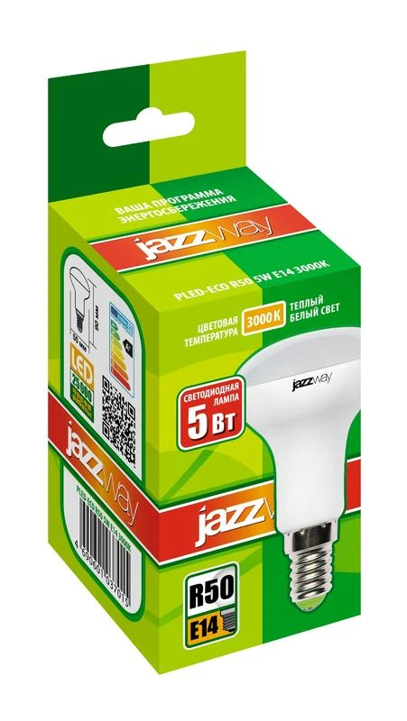 Лампа светодиодная PLED-ECO 5Вт R50 рефлектор матовая 3000К тепл. бел. E14 400лм 230В 50Гц JazzWay 1037015A 1