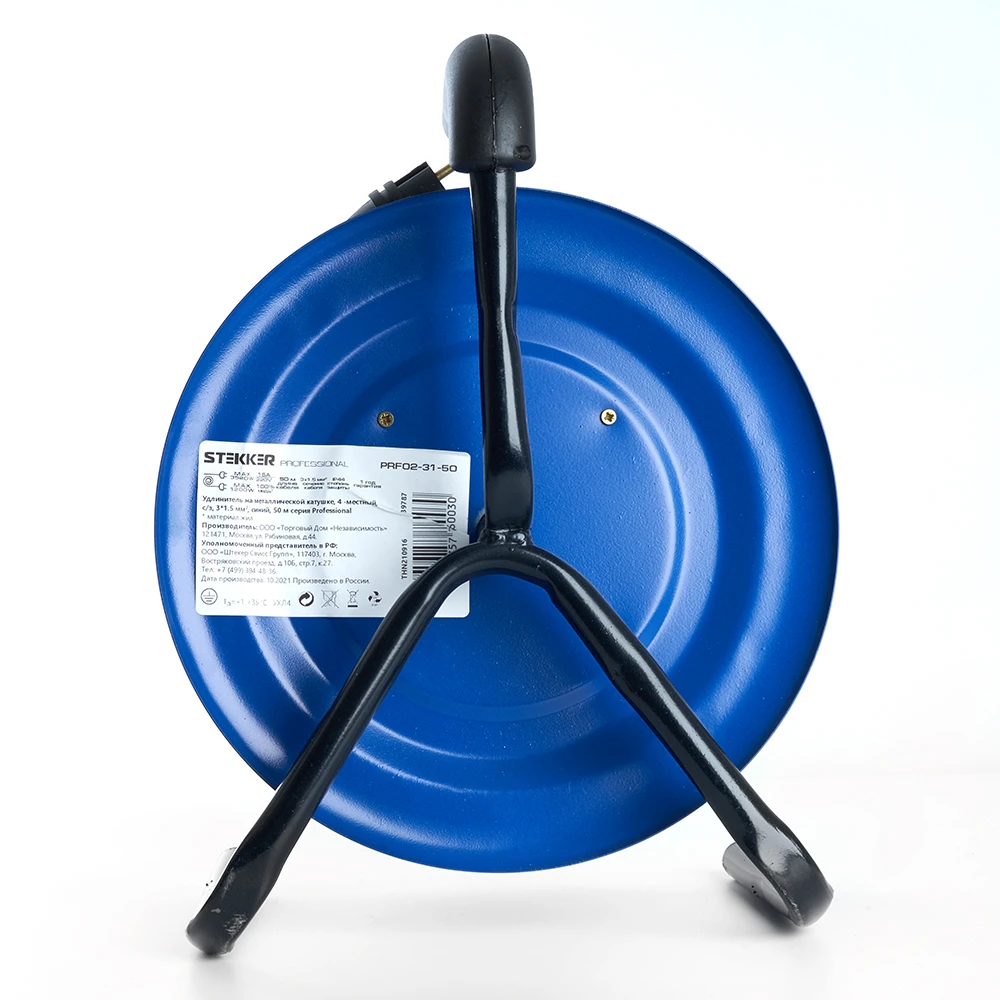 Удлинитель на металлической катушке с/з 4-местный Stekker, PRF02-31-50, 50м, 3*1,5, серия Professional, синий 39787 4