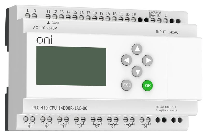 Модуль ЦПУ ПЛК 410 14 DI 8 RO 220В AC с Ethernet портом с экраном ONI PLC-410-CPU-14D08R-1AC-00 3