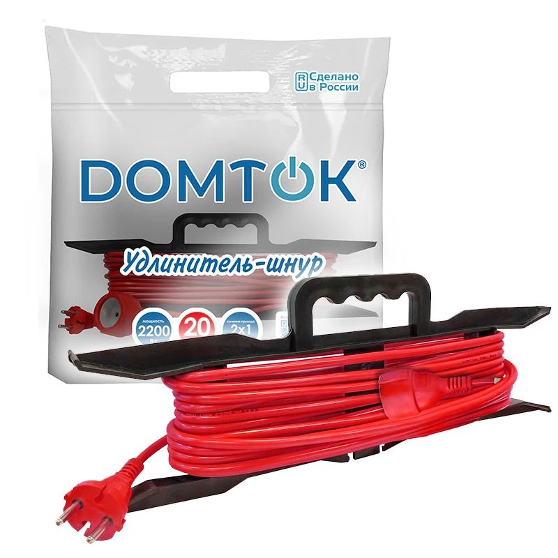 Удлинитель-шнур на рамке 1х20м без заземл. 10А IP20 2.2кВт ПВС 2х1 DOMTOK 2474 3