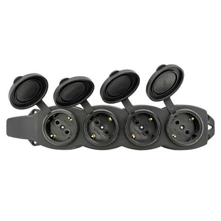 Колодка 4-м 16А IP44 2P+PE 230В с защ. крышками каучук Basic EKF RPS-020-16-230-44 2