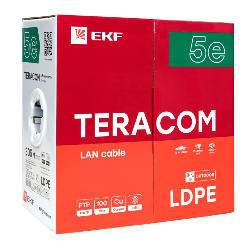 Кабель витая пара F/UTP кат.5E 4 пары solid внешн. LDPE черн. TERACOM EKF TRC-5EFTP-04PE-BK-OUT3 2