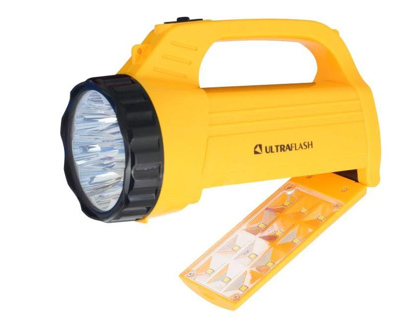 Фонарь аккумуляторный LED3819CSM 9LED + 12SMD 2 режима аккум. SLA 220В желт. Ultraflash 12860 5