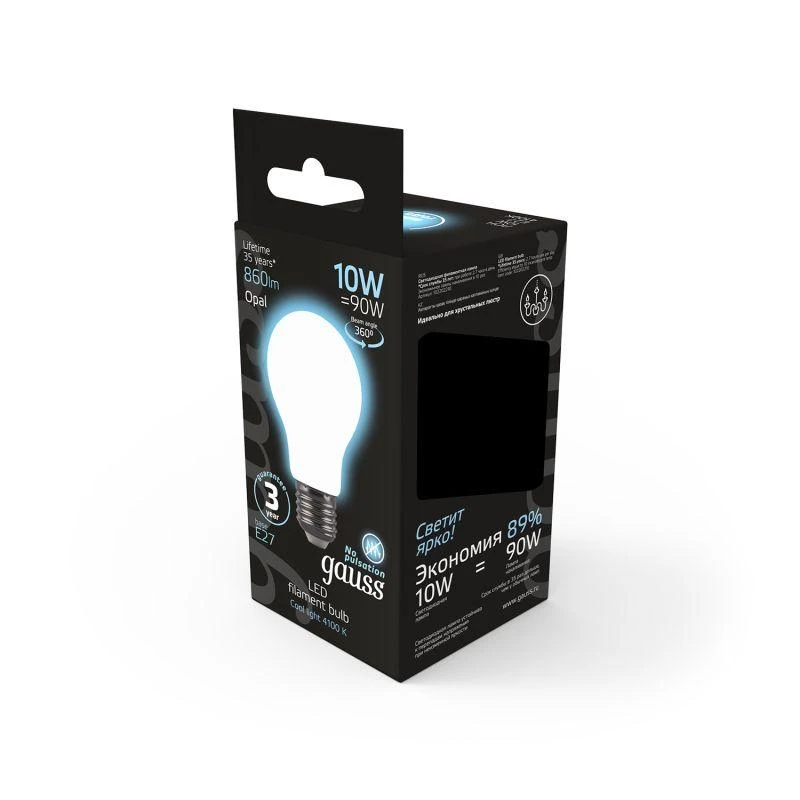 Лампа светодиодная филаментная Black Filament 10Вт A60 грушевидная матовая 4100К нейтр. бел. E27 860лм GAUSS 102202210 2