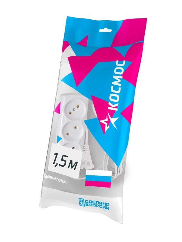 Удлинитель 3х1.5м 6А IP20 ШВВП 2х0.75 КОСМОС YKsm1.5m-3g(6A)E 1