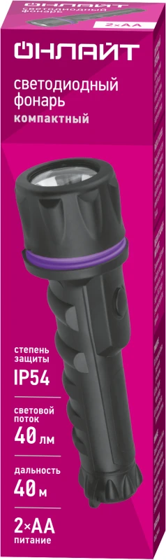 Фонарь светодиодный ручной 90 862 OPT-R01-2AA пласт.+рез.1LEDх0.5 Вт 1реж. 40лм IP54 ОНЛАЙТ 90862 1