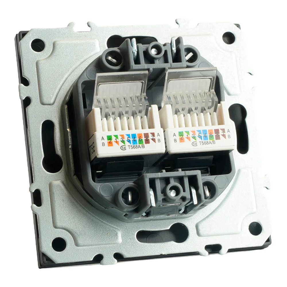 Розетка компьютерная 2-местная RJ-45 (механизм), STEKKER, серия Эмили, RST00-5111-05, черный уголь, soft touch 49848 6