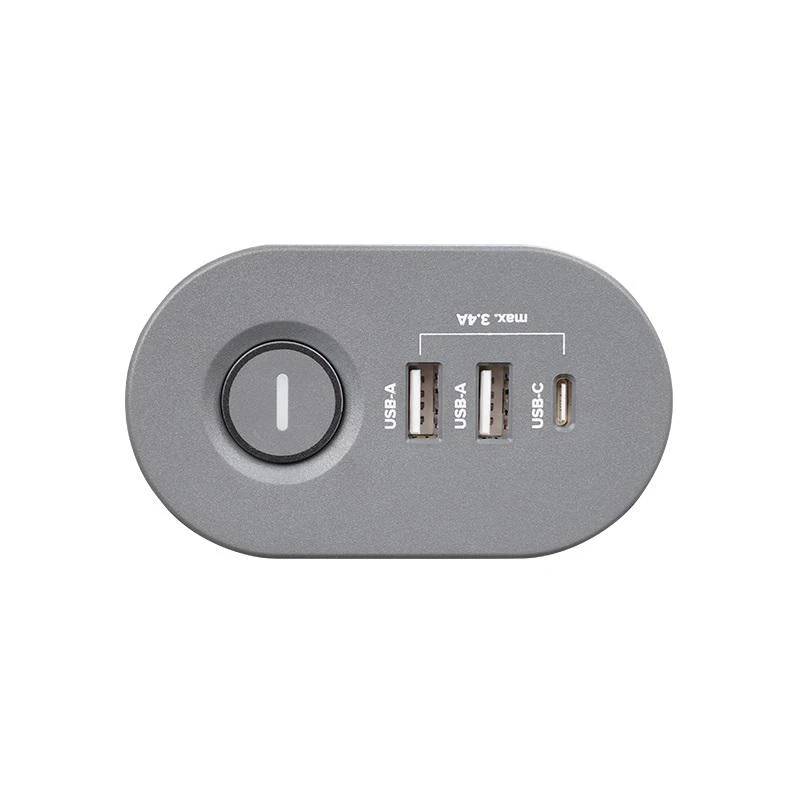 Удлинитель 3х1.5м на струбцине с заземл. с выкл. 3 USB выхода (2А+1С) IP20 ПВС 3х1 ETD-03U-150-gy (3х1.5) сер. JAZZway 5059559 2