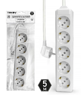 Удлинитель 5х5м с заземл. 10А 3х1.5 TOKOV ELECTRIC TKL-C01-BU5-5-1.5-Z
