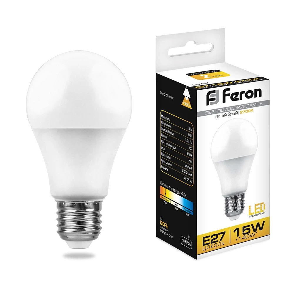 Лампа светодиодная Feron LB-94 Шар E27 15W 175-265V 2700K 25628 1