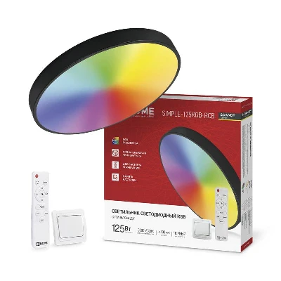 Светильник светодиодный SCANDY SIMPLE-125RGB-RCB 125Вт 3000-6500К 10000лм 230В 400х50мм пульт ДУ черн. IN HOME 4690612062273 0
