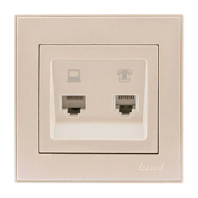 Розетка компьютерная + телефонная 2-м СП Rain RJ45 + RJ11 крем. LEZARD 703-0303-143
