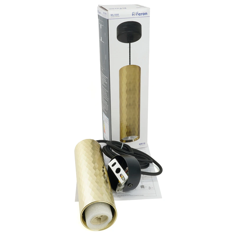 Светильник потолочный Feron ML1888 Barrel PRISM levitation на подвесе MR16 35W, 230V, чёрный, золото 55*200 48669 9