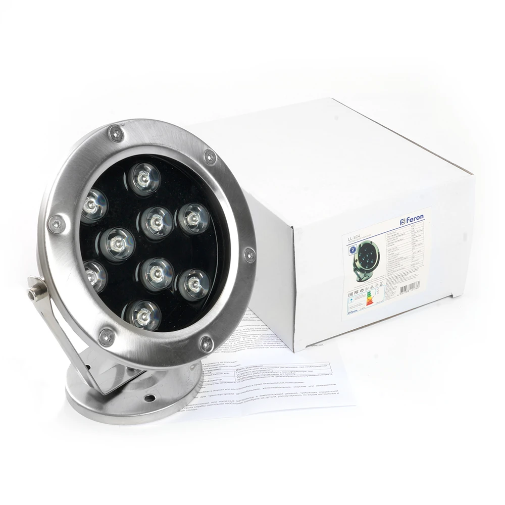 Светодиодный прожектор подводный Feron LL-824, 9W, AC24V, низковольтный, RGB, металлик, 140*80*160mm, IP68 48468 4