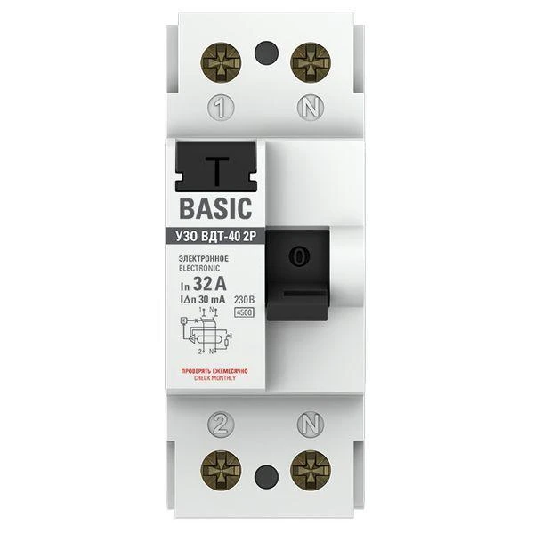 Выключатель дифференциального тока (УЗО) 2п 32А 30мА (электрон.) Basic EKF elcb-2-32-30e-sim 1