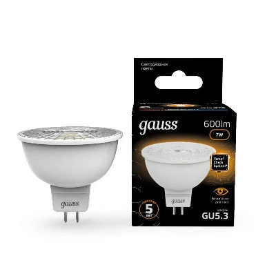 Лампа светодиодная Black 7Вт MR16 софит 3000К тепл. бел. GU5.3 600лм GAUSS 101505107