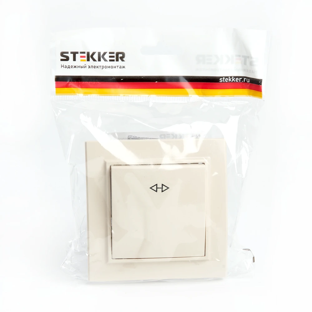 Переключатель перекрестный 1-клавишный STEKKER PSW10-9009-02, 250В, 10А, серия Эрна, слоновая кость 39926 1