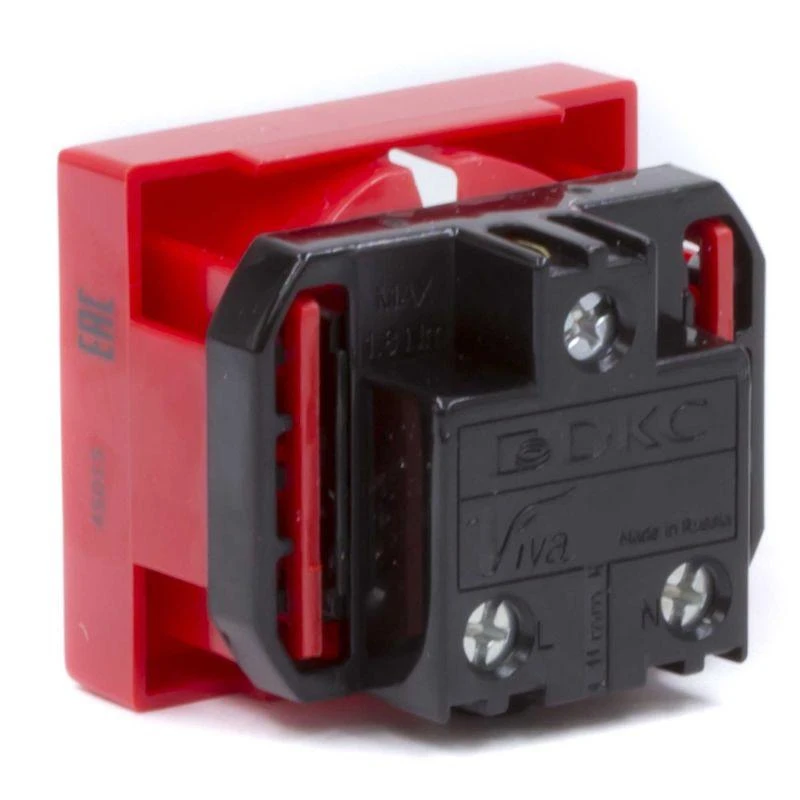 Розетка 1-м 2мод. Viva 16А IP20 2P+E с заземл. защ. шторки красн. DKC 45015 3