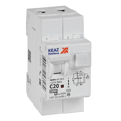 Выключатель автоматический дифференциального тока 2п OptiDin D63-22C20-AC-У3 C20 30мА 4.5кА с защитой от сверхтоков КЭАЗ 328099