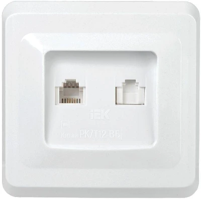Розетка компьютерная + телефонная 2-м СП Вега РК/Т12-ВБ RJ45 + RJ11 бел. GENERICA EIV20-K01-DM