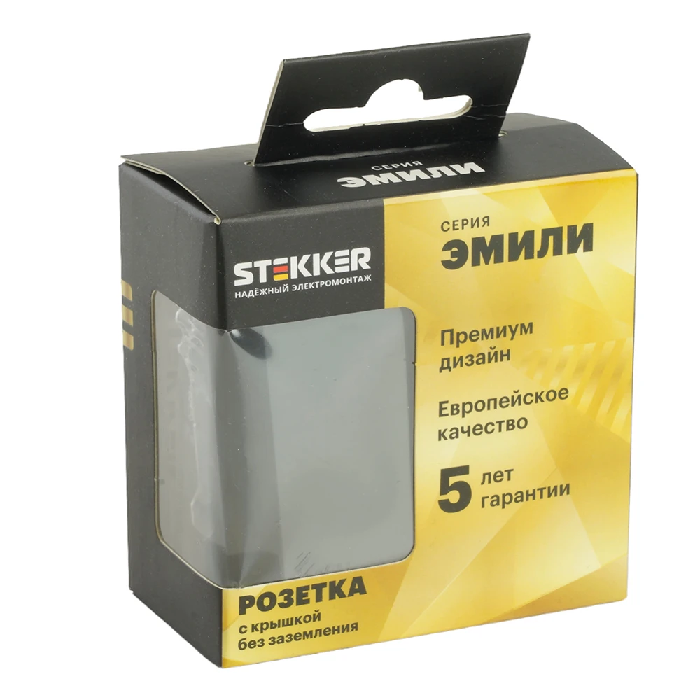 RST16-5113-05 Розетка 1-местная с крышкой с защ. штор STEKKER, б/з, 250В, 16А, серия Эмили, RST16-5113-05, черный уголь, soft touch 49852 9