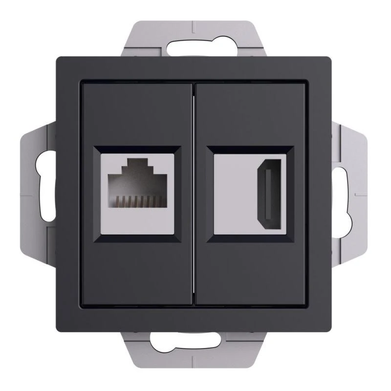 Розетка 2-м AtlasDesign HDMI+RJ45 кат.5E механизм карбон SE ATN001082 2