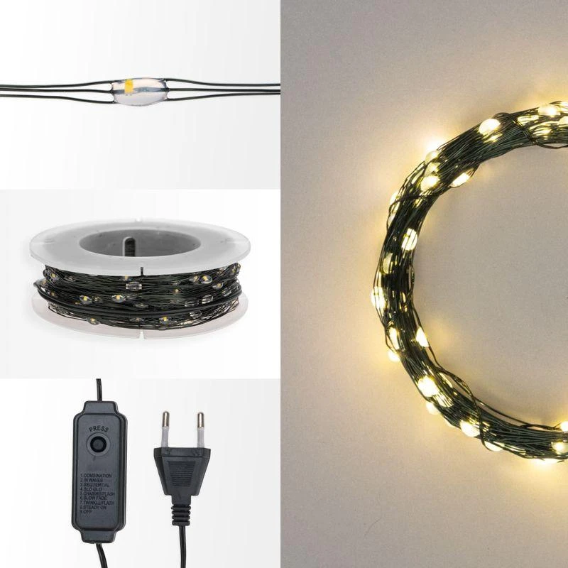 Гирлянда светодиодная "Роса" 100м 1000LED тепл. бел. 7.2Вт 230В IP20 с контроллером провод зел. Neon-Night 303-296 1
