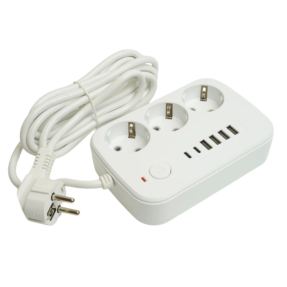Удлинитель 3-местный c/з 3x1 мм2, 3 м, 250В, 10А, 4USB+2Type-C 2,4А, серия Home, белый STEKKER HM09-36-02 49979 2