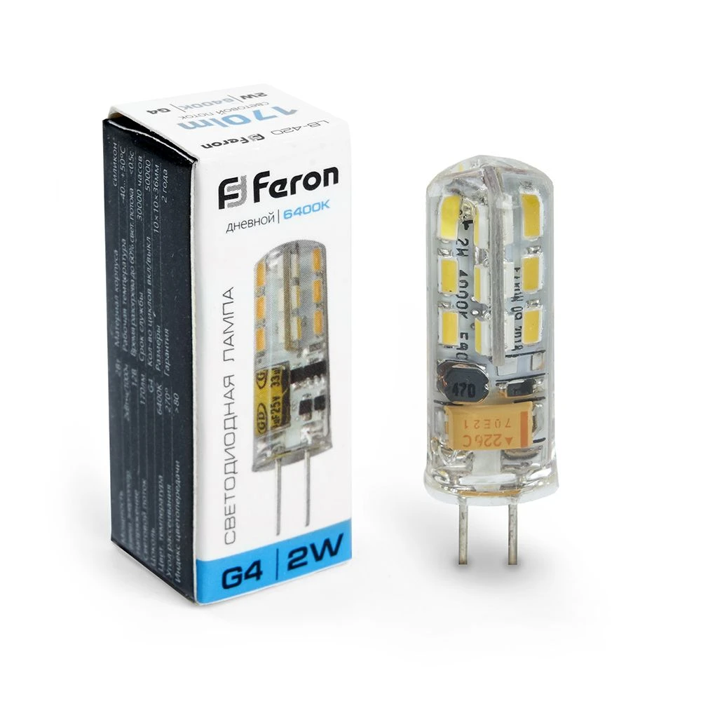 Лампа светодиодная Feron LB-420 G4 2W 12V 6400K 25859 2