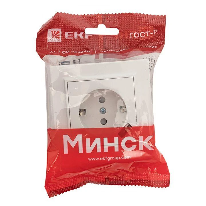Розетка 1-м СП Минск 16А IP20 с заземл. защ. шторки с заряд. устройством USB 1А бел. EKF ERR16-028-100-USB 2