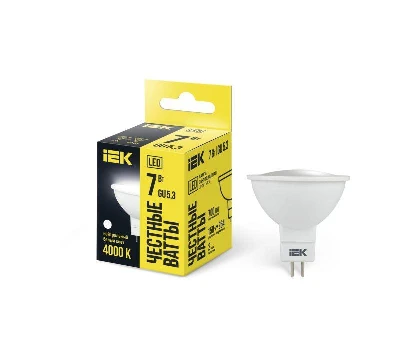 Лампа светодиодная 7Вт MR16 софит 4000К нейтр. бел. GU5.3 630лм 230-240В IEK LLE-MR16-7-230-40-GU5