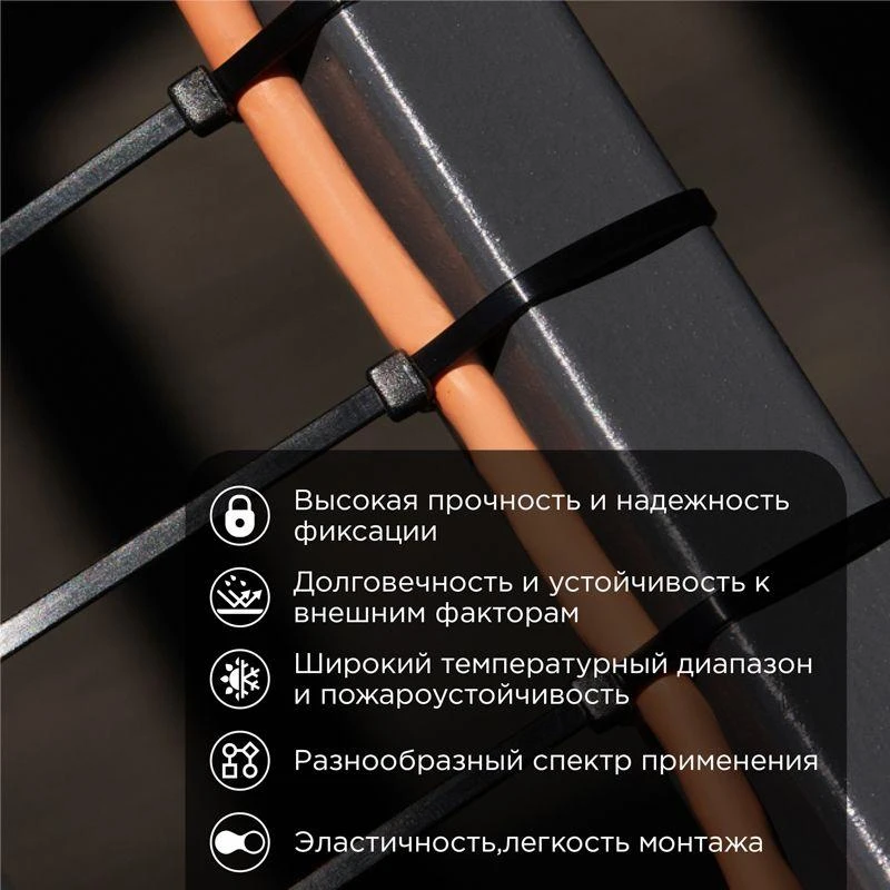 Стяжка кабельная нейлоновая 1020х9.0мм черная (уп.25шт) Rexant 07-1021-25 1