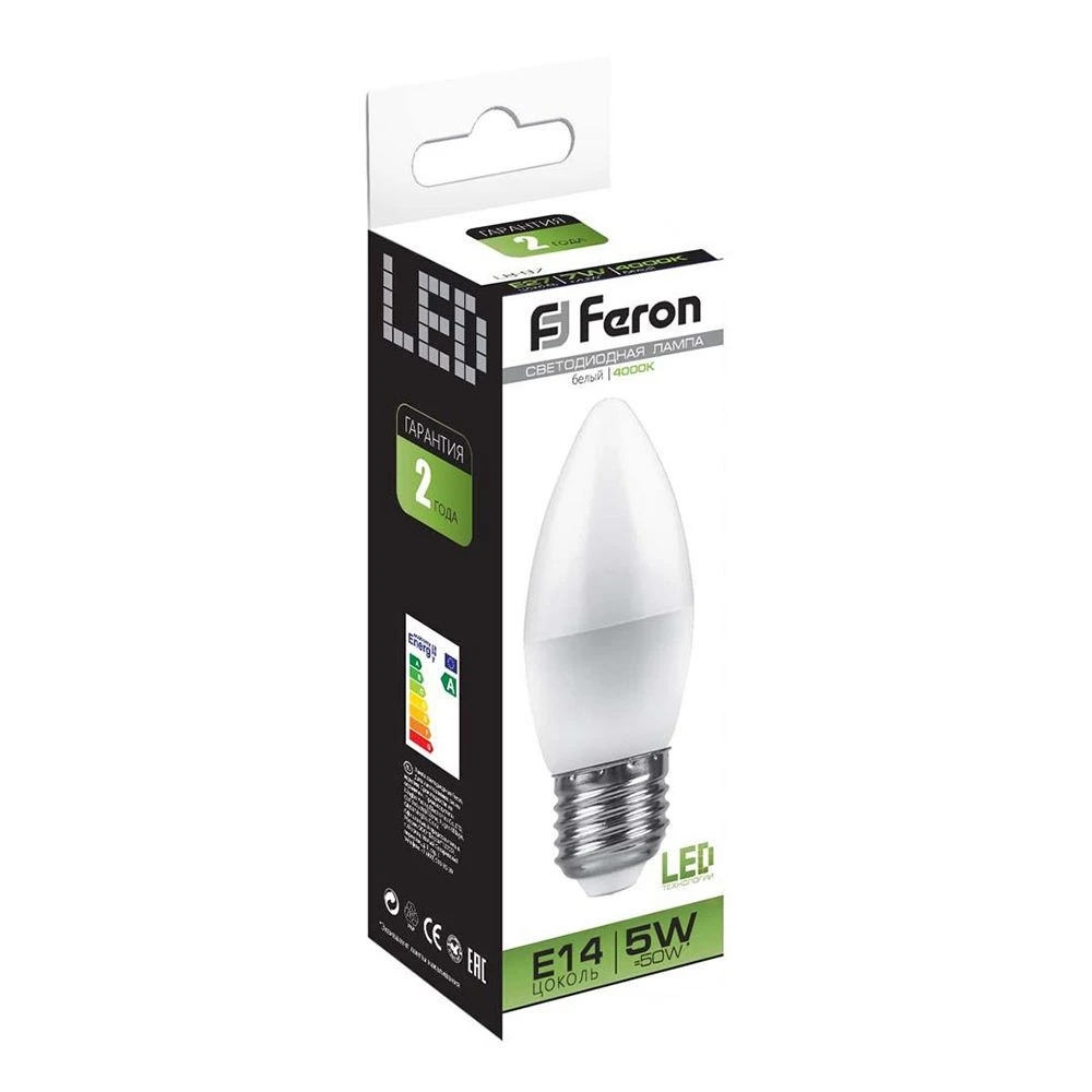 Лампа светодиодная Feron LB-72 Свеча E27 5W 4000K 25765 2